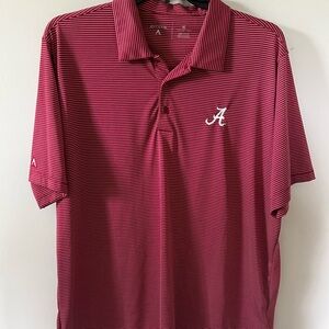 Antigua men’s XL red with white pin stripes Alabama Crimson Tide polo